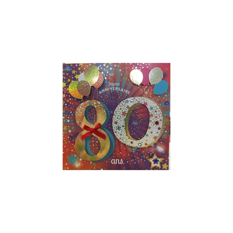 CARTE DOUBLE ANNIVERSAIRE 80 ANS COLL'AGE 18 X 18 CM CARTE DOUBLE ANNIVERSAIRE 80 ANS COLL'AGE 18 X 18 CM
