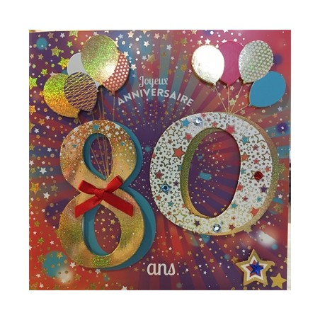 CARTE DOUBLE ANNIVERSAIRE 80 ANS COLL'AGE 18 X 18 CM