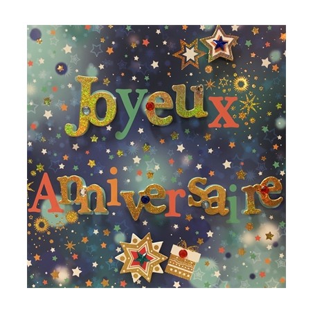 CARTE DOUBLE JOYEUX ANNIVERSAIRE  COLL'AGE 18 X 18 CM