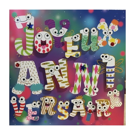 CARTE DOUBLE JOYEUX ANNIVERSAIRE  COLL'AGE 18 X 18 CM