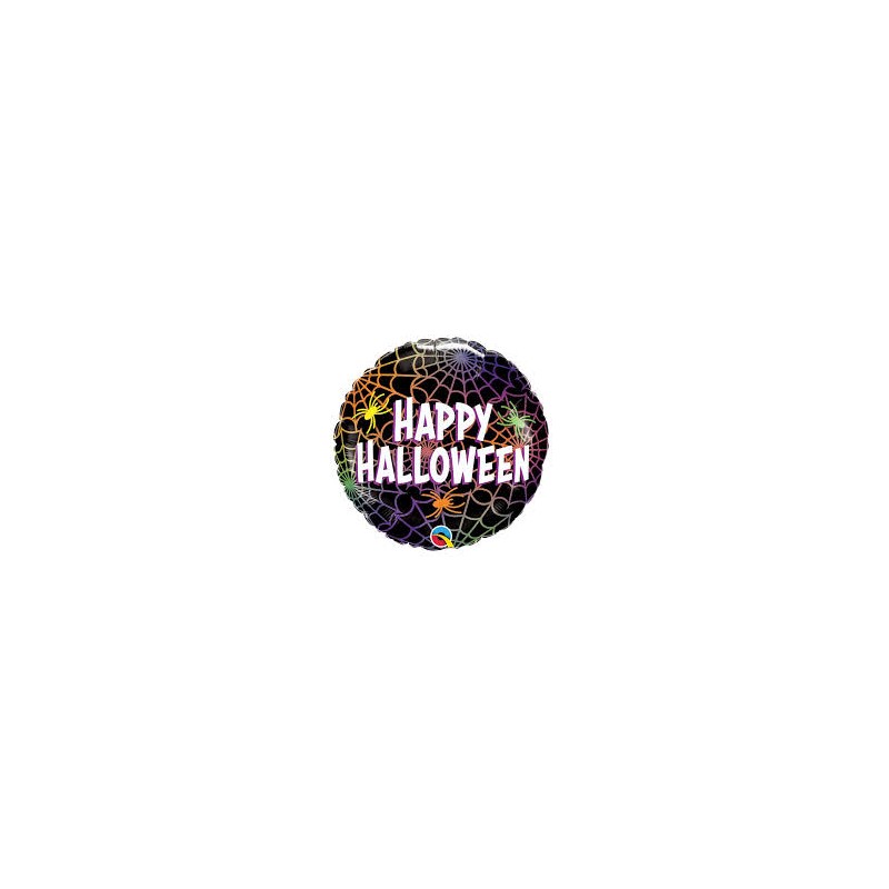 BALLON METALLIQUE ROND HAPPY HALLOWEEN TOILE D'ARAIGNEE 46 CM BALLON METALLIQUE ROND HAPPY HALLOWEEN TOILE D'ARAIGNEE 46 CM