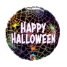 BALLON METALLIQUE ROND HAPPY HALLOWEEN TOILE D'ARAIGNEE 46 CM 