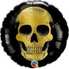 BALLON METALLIQUE ROND A L'AIR TETE DE MORT DOREE 9"
