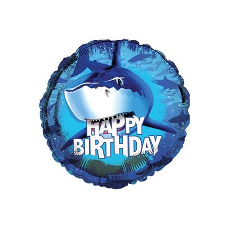 BALLON METALLIQUE 45 CM ROND REQUIN HAPPY BIRTHDAY