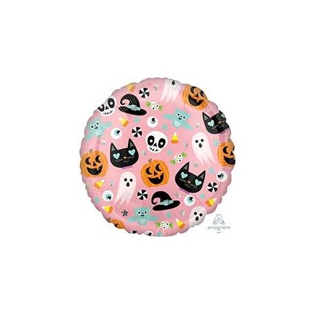 BALLON ROND HAPPY HALLOWEEN CITROUILLES FANTOMES ET PETITS CHATS