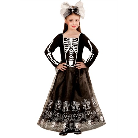 DEGUISEMENT ROBE SQUELETTE NOIRE ET ARGENT TAILLE 140 CM 