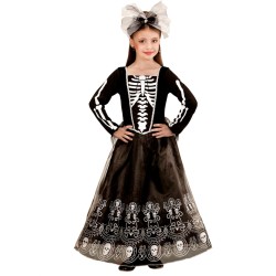 DEGUISEMENT ROBE SQUELETTE NOIRE ET ARGENT TAILLE 158 CM 