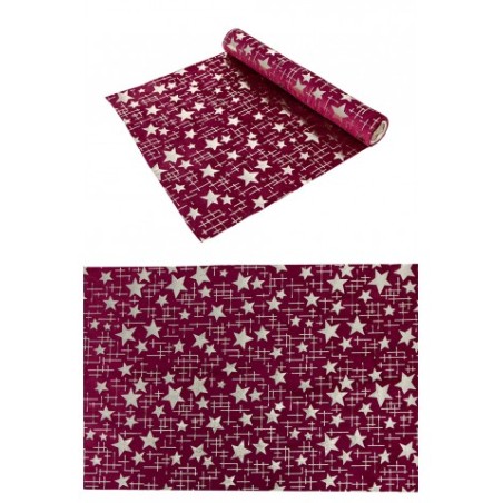 CHEMIN DE TABLE VELOUR ROUGE ETOILES DOREES 28 CM X 3 M