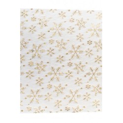 CHEMIN DE TABLE FOURRURE BLANC FLOCONS DE NEIGE OR 28 CM X 3 M