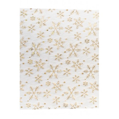 CHEMIN DE TABLE FOURRURE BLANC FLOCONS DE NEIGE OR 28 CM X 3 M
