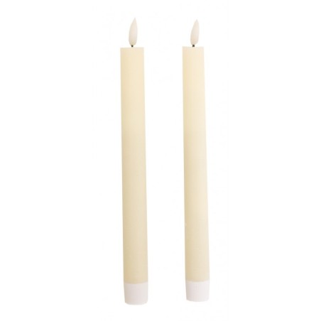 SET 2 BOUGIES FLAMBEAUX CIRE FLAMME REALISTE IVOIRE 2 X 24 CM