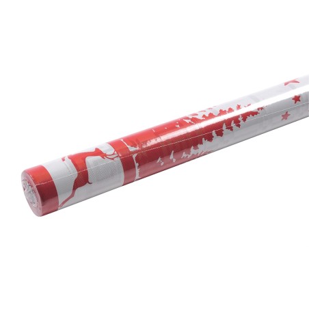 NAPPE DAMASSEE BLANC ET ROUGE DECOR DE NOEL 6 M