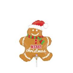 BALLON METALLIQUE PAIN D'EPICE AVEC CHAPEAU NOEL 14" 