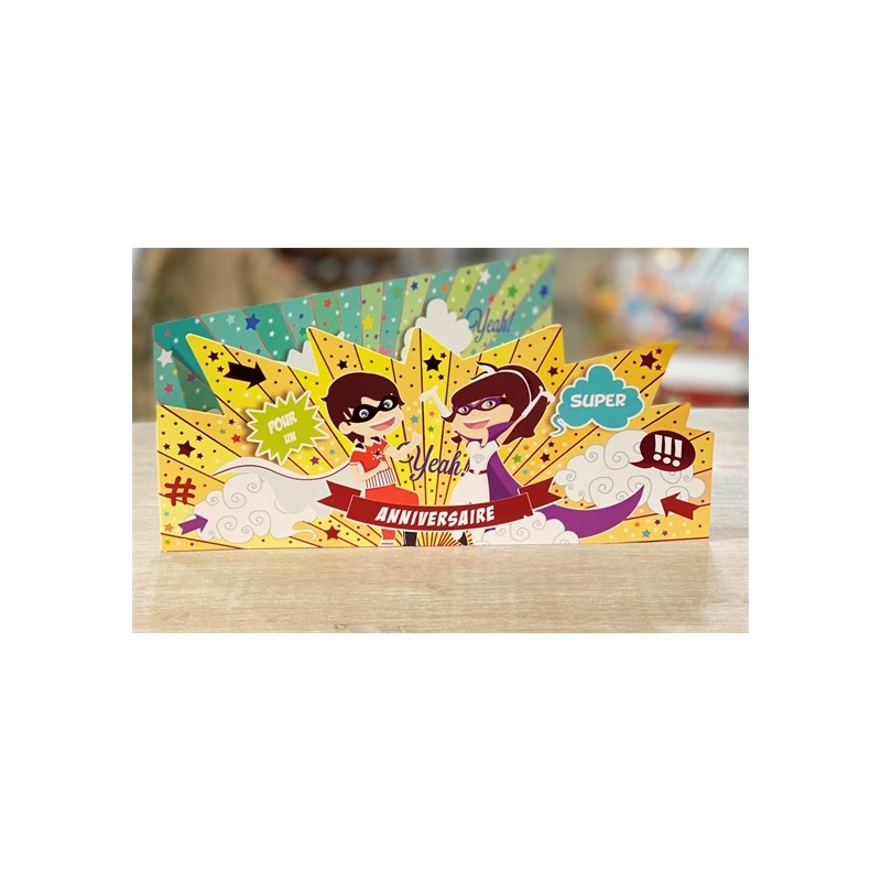 CARTE DOUBLE ANNIVERSAIRE THEME SUPER HEROS 26 X 11 CM CARTE DOUBLE ANNIVERSAIRE THEME SUPER HEROS 26 X 11 CM