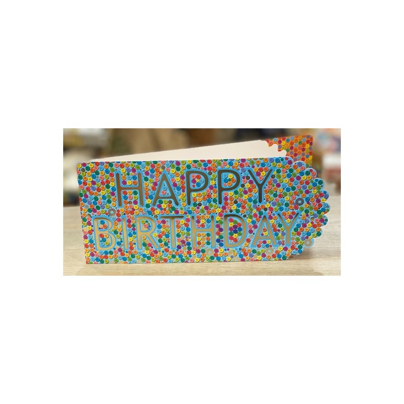CARTE DOUBLE HAPPY BIRTHDAY THEME BOUTONS 26 X 11 CM CARTE DOUBLE HAPPY BIRTHDAY THEME BOUTONS 26 X 11 CM