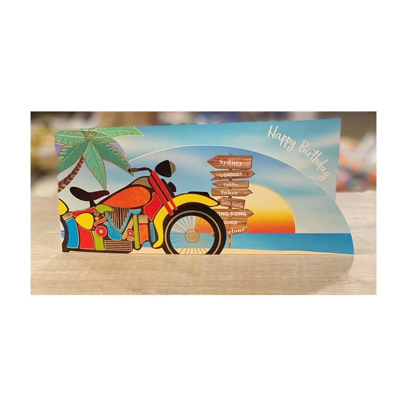 CARTE DOUBLE HAPPY BIRTHDAY THEME MOTO 26 X 11 CM CARTE DOUBLE HAPPY BIRTHDAY THEME MOTO 26 X 11 CM
