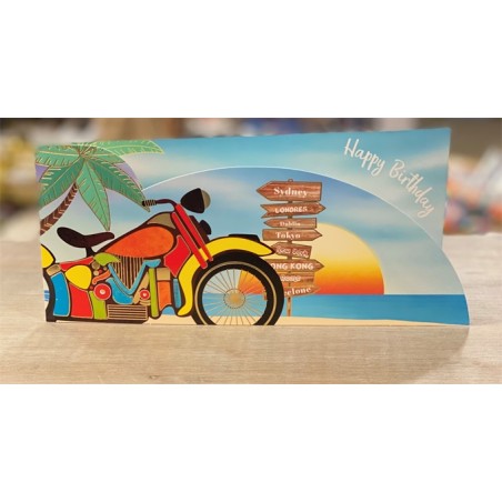 CARTE DOUBLE HAPPY BIRTHDAY THEME MOTO  26 X 11 CM 