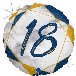 BALLON METALLIQUE ROND MARBLE MATE BLEU 18 ANS 46 CM 