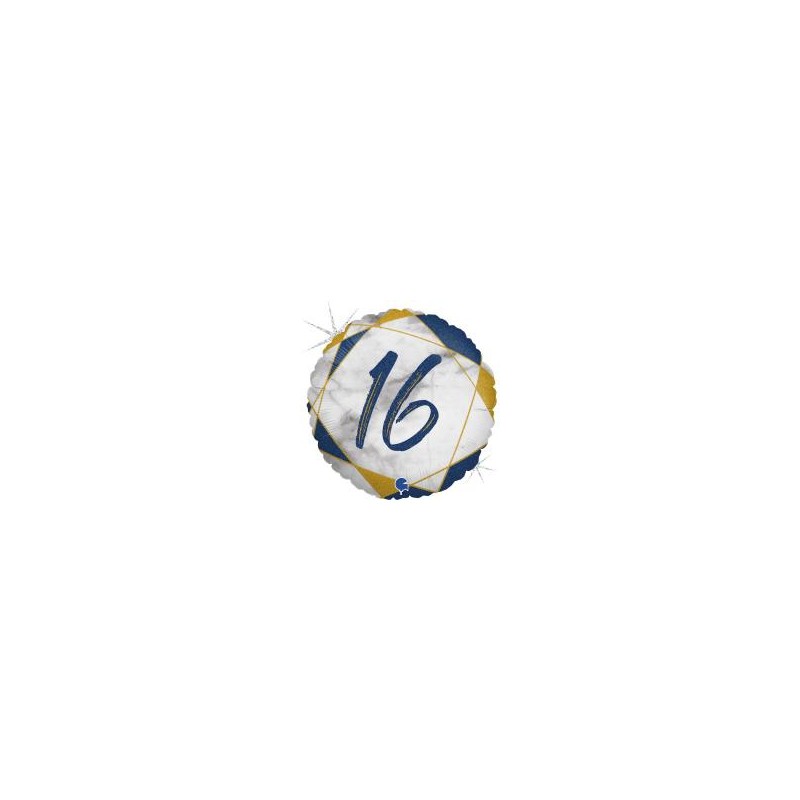 BALLON METALLIQUE ROND MARBLE MATE BLEU 16 ANS 46 CM BALLON METALLIQUE ROND MARBLE MATE BLEU 16 ANS 46 CM