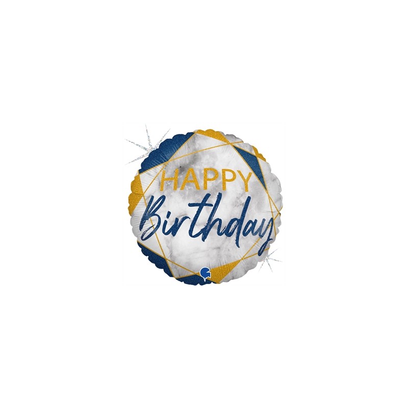BALLON METALLIQUE ROND MARBLE MATE BLEU HAPPY BIRTHDAY 46 CM BALLON METALLIQUE ROND MARBLE MATE BLEU HAPPY BIRTHDAY 46 CM
