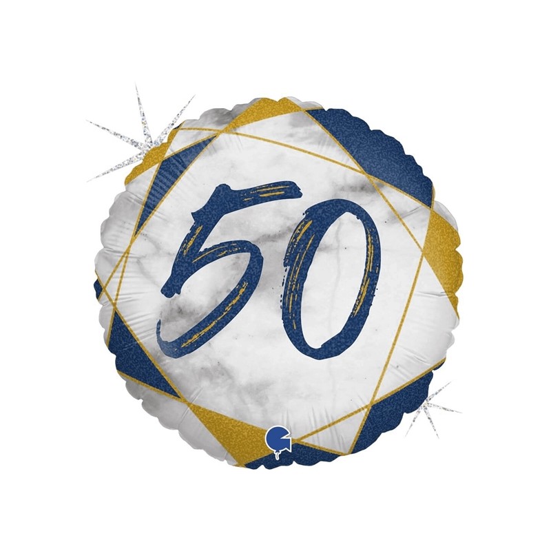 BALLON METALLIQUE ROND MARBLE MATE BLEU 50 ANS 46 CM BALLON METALLIQUE ROND MARBLE MATE BLEU 50 ANS 46 CM