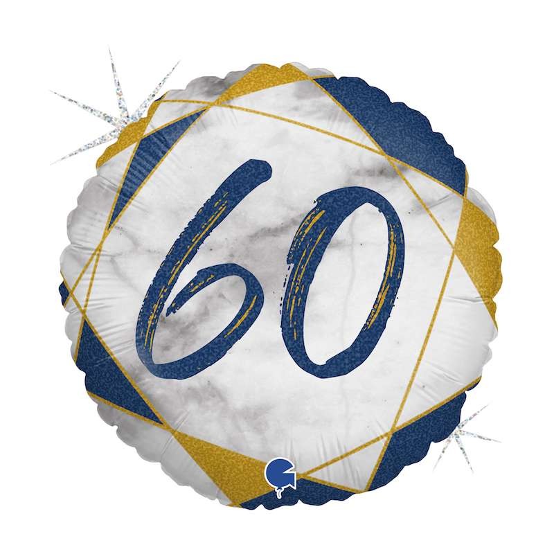 BALLON METALLIQUE ROND MARBLE MATE BLEU 60 ANS 46 CM BALLON METALLIQUE ROND MARBLE MATE BLEU 60 ANS 46 CM