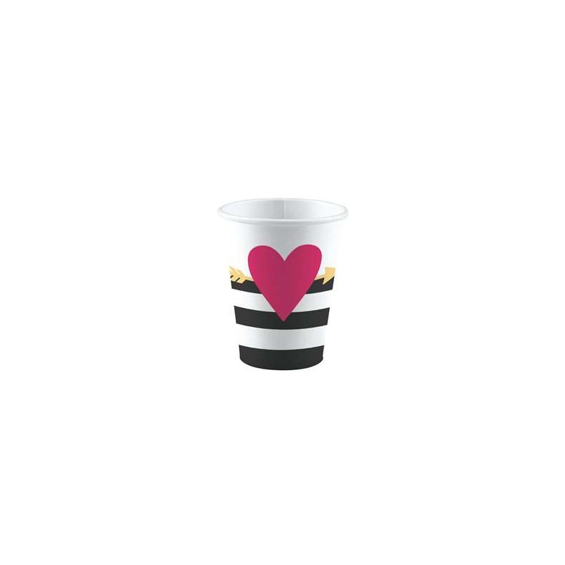 8 GOBELETS BLANC ET NOIR AVEC COEURS ROSE 250 ML 8 GOBELETS BLANC ET NOIR AVEC COEURS ROSE 250 ML