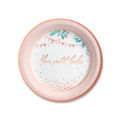 6 ASSIETTES RONDES ROSE MON PETIT BEBE 23 CM 