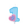 BOUGIE 1 BLEU AVEC COEUR ROSE ONLY ONE 8 CM 