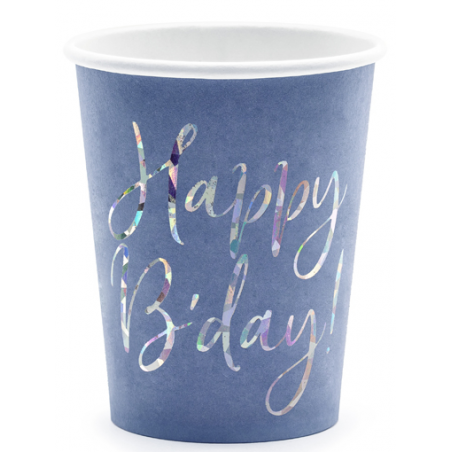 6 GOBELETS BLEU HAPPY BIRTHDAY 220 ML 