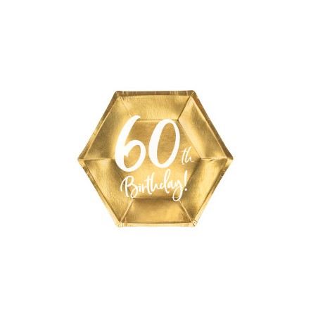 6 ASSIETTES HEXAGONALES EN CARTON  60 TH BIRTHDAY 20 X 17 CM