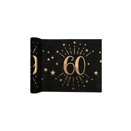 CHEMIN DE TABLE 60  ANS NOIR ET OR 30 CM X 5 M 