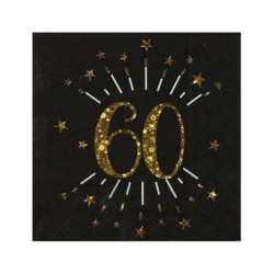 10 SERVIETTES  ETINCELANT METAL OR 60 ANS NOIR 
