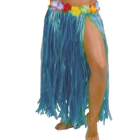 JUPE HAWAIENNE FLEURS 75 CM BLEUE