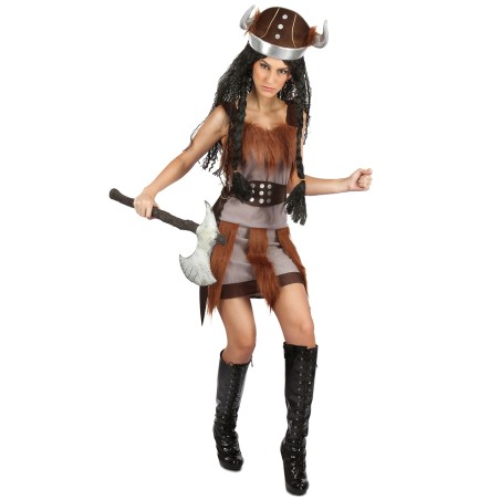 DEGUISEMENT FEMME VIKING MARRON TAILLE XS 