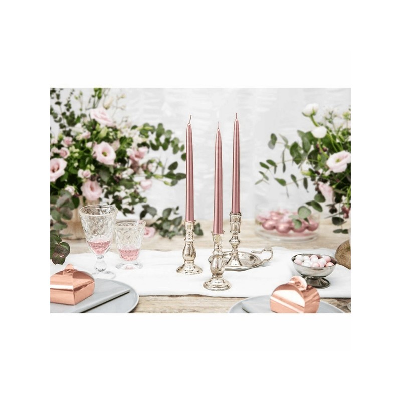 10 BOUGIES FLAMBEAU ROSE GOLD METAL 24 CM 
