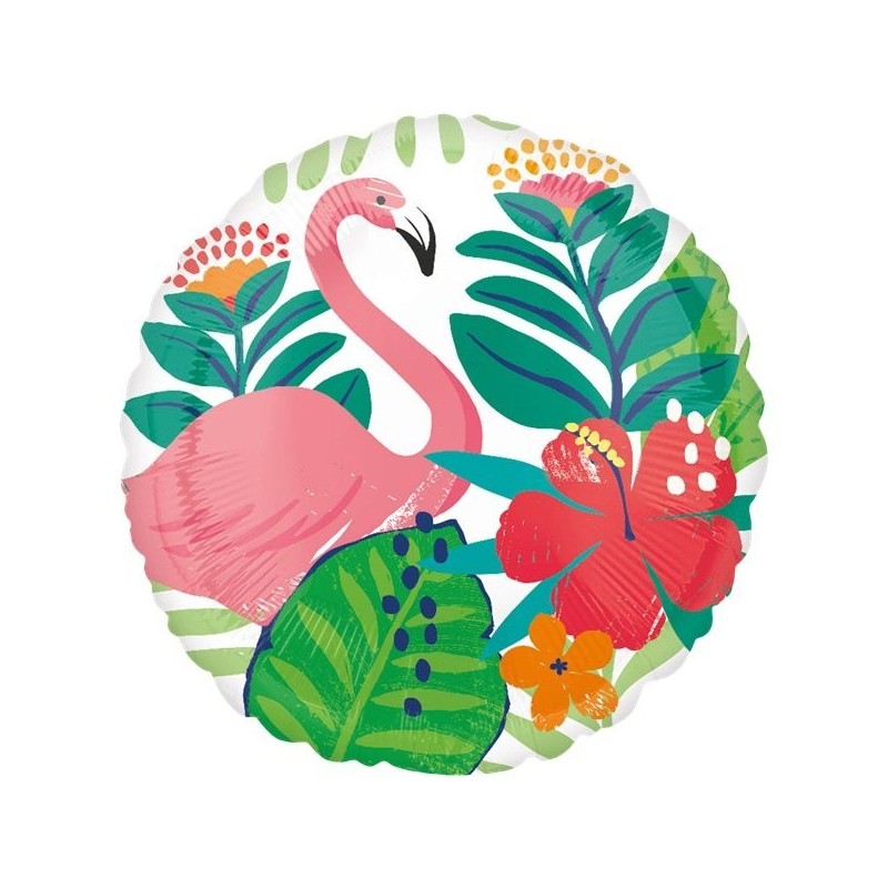BALLON METALLIQUE FLAMANT ROSE ET FEUILLES TROPICALES 43 CM BALLON METALLIQUE FLAMANT ROSE ET FEUILLES TROPICALES 43 CM