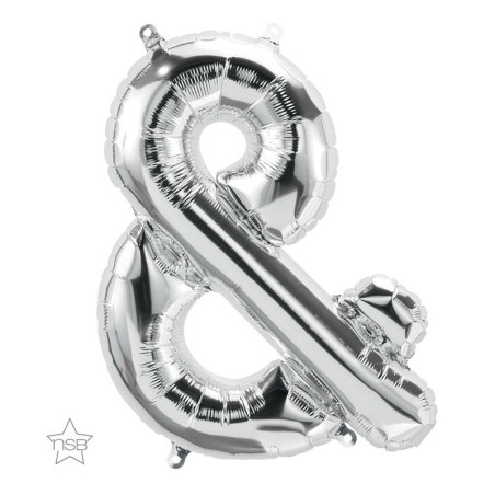 BALLON METALLIQUE LETTRE SYMBOL AMPERSAND ESPERLUETTE & ARGENT 86 CM