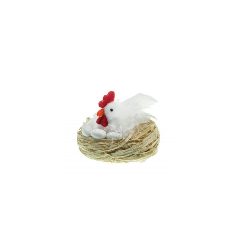 POULE BLANCHE DANS SON NID 9 CM POULE BLANCHE DANS SON NID 9 CM