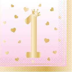 16 SERVIETTES 1ER ANNIVERSAIRE ROSE OMBRE 33 X 33 CM 
