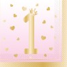 16 SERVIETTES 1ER ANNIVERSAIRE ROSE OMBRE 33 X 33 CM 