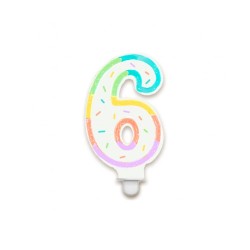 BOUGIE CHIFFRE 6 MULTICOLORE PASTEL 8 CM
