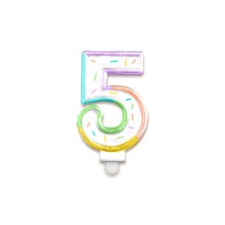 BOUGIE CHIFFRE 5 MULTICOLORE PASTEL 8 CM