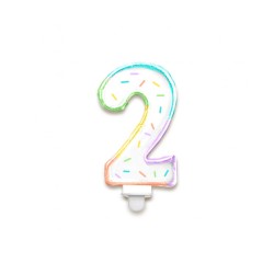 BOUGIE CHIFFRE 2 MULTICOLORE PASTEL 8 CM