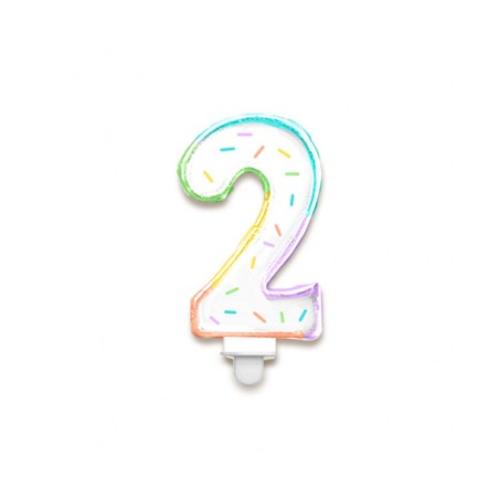 BOUGIE CHIFFRE 2 MULTICOLORE PASTEL 8 CM