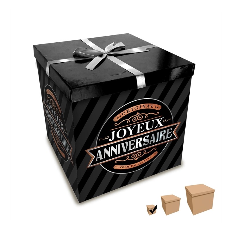 BOITE JOYEUX ANNIVERSAIRE NOIR ET OR 10 X 10 CM BOITE JOYEUX ANNIVERSAIRE NOIR ET OR 10 X 10 CM