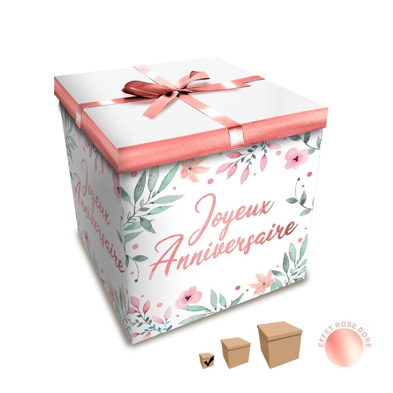 BOITE JOYEUX ANNIVERSAIRE   FLEURS 10 X 10 CM 