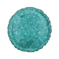BALLON METALLIQUE ROND ECAILLES BLEU OCEAN  43 CM 