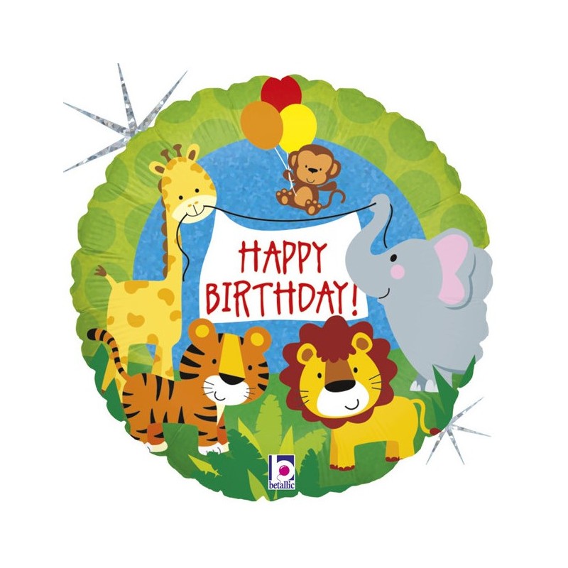 BALLON METALLIQUE ROND JUNGLE HAPPY BIRTHDAY 46 CM BALLON METALLIQUE ROND JUNGLE HAPPY BIRTHDAY 46 CM