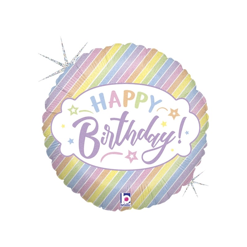 BALLON METALLIQUE ROND HAPPY BIRTHDAY PASTEL 46 CM 